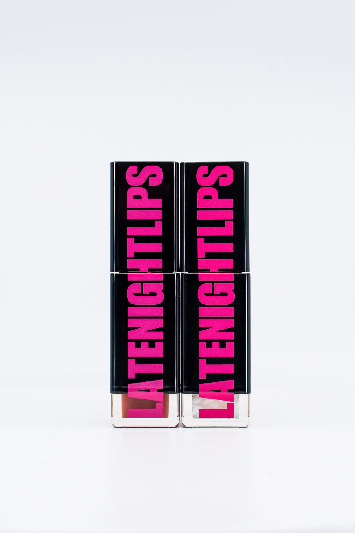 LateNight Lips white seamless; two clear rectangular LateNightLips tubes; paired tube packshot